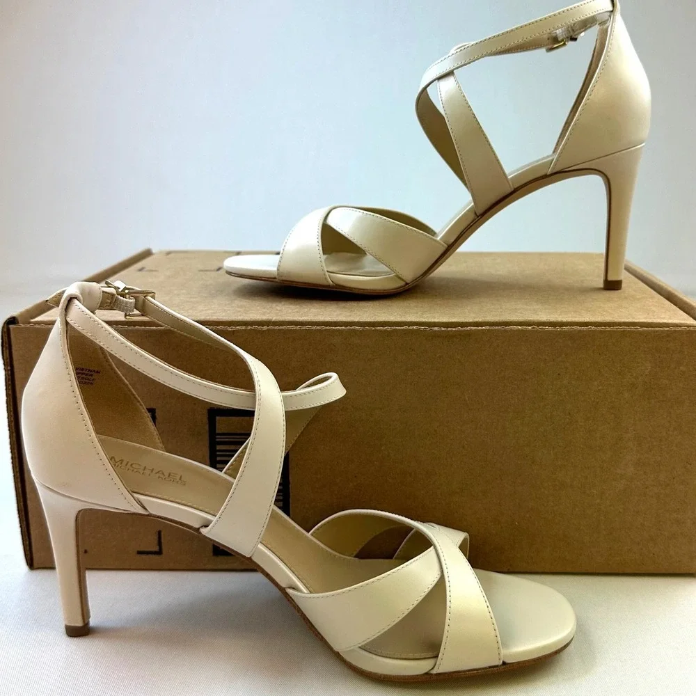 Michael  Kors Kinsley Heeled Sandals Womens 8 Cream Strappy Dress Shoes